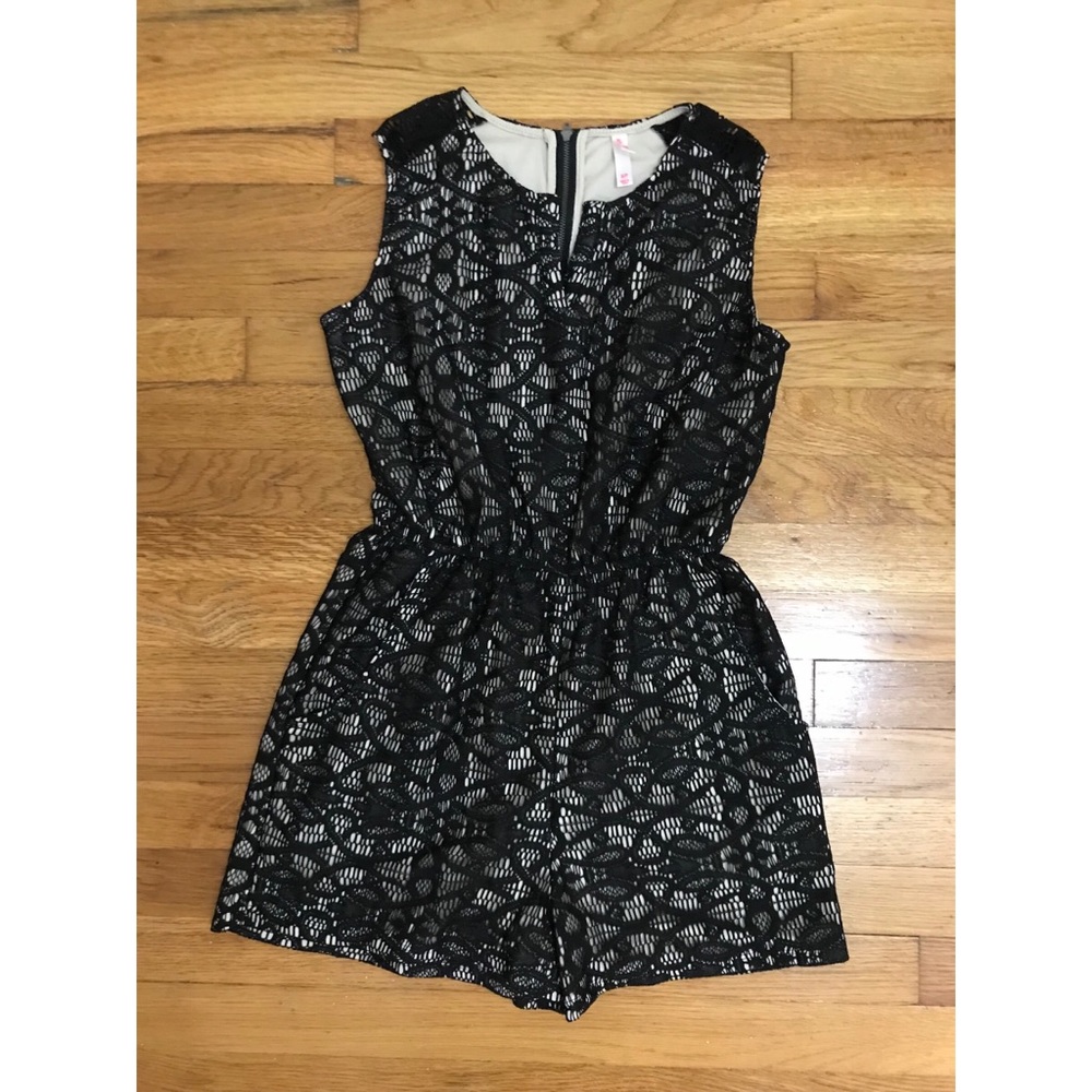 Sleeveless Lace Black over Nude Romper